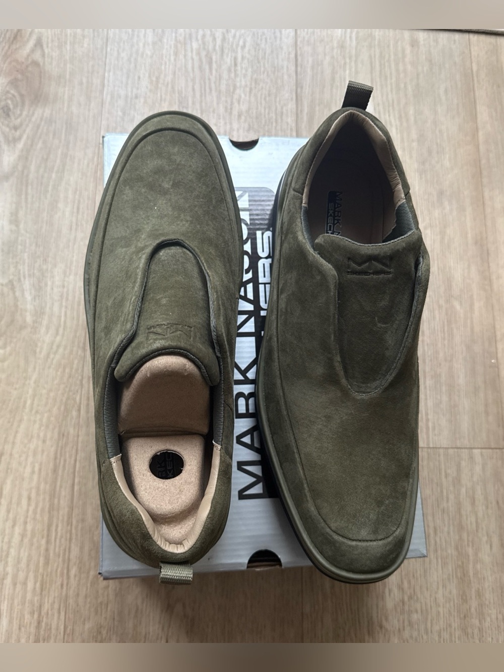 Mark Nason Skechers Mens Olive Suede Leather Slip On Casual Shoes 10 - Picture 2 of 6